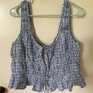 Abercrombie & Fitch Blue and White Checkered Tank Top